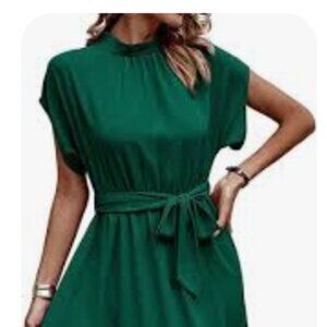 Emerald Green Mock Neck Dress with Belt | Size XL